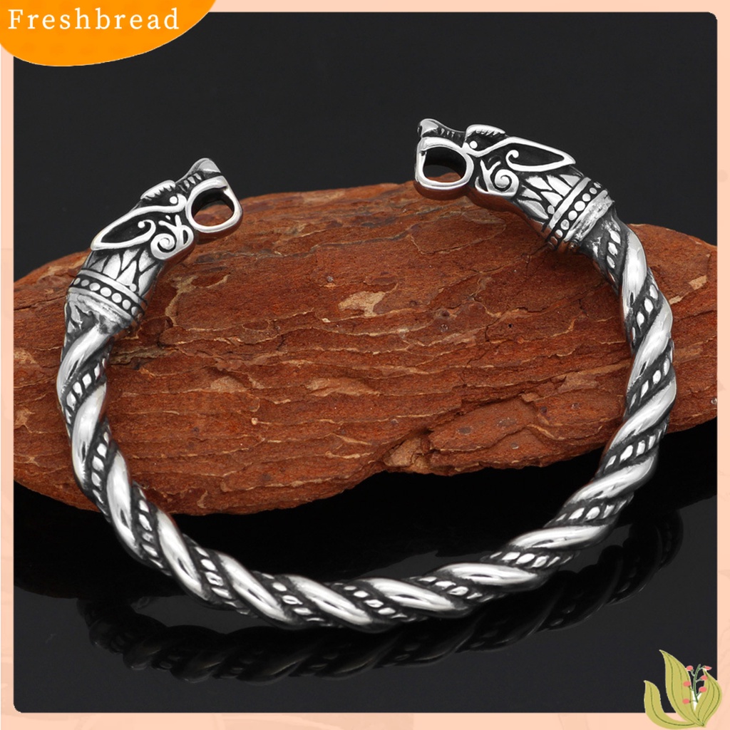 &lt; Freshbread &gt; Pria Gelang Warna Solid Vintage Stainless Anti-Cacat Mudah Cocok Dengan Pembukaan Dekoratif Memutar Kepala Naga Pria Bangles Male Jewelry