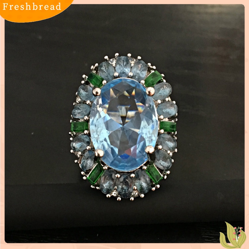 &lt; Freshbread &gt; Mewah Wanita Faux Emerald Aquamarine Bunga Cincin Hadiah Perhiasan Pesta Pernikahan