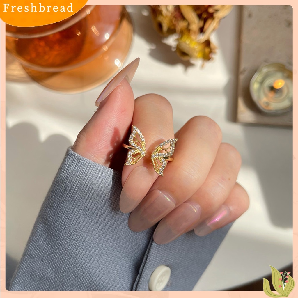 &lt; Freshbread &gt; Cincin Jari Bentuk Indah Bahan Alloy Tahan Karat Hias Butterfly Wanita Open Ring Untuk Anak Perempuan