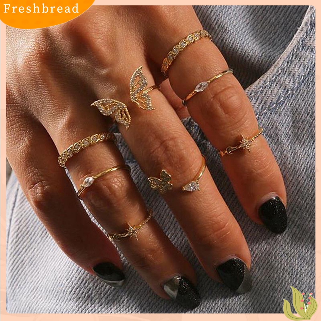 &lt; Freshbread &gt; 8 Pcs Knuckle Rings Butterfly Bunga Berlian Imitasi Wanita Indah Hewan Elemen Rings Perhiasan Aksesoris