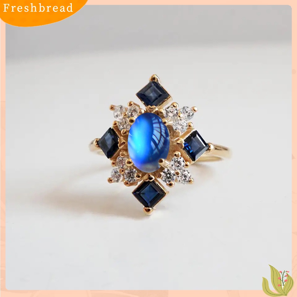 &lt; Freshbread &gt; Faux Moonstone Square Berlian Imitasi Wanita Jari Cincin Pesta Pertunangan Perhiasan Hadiah