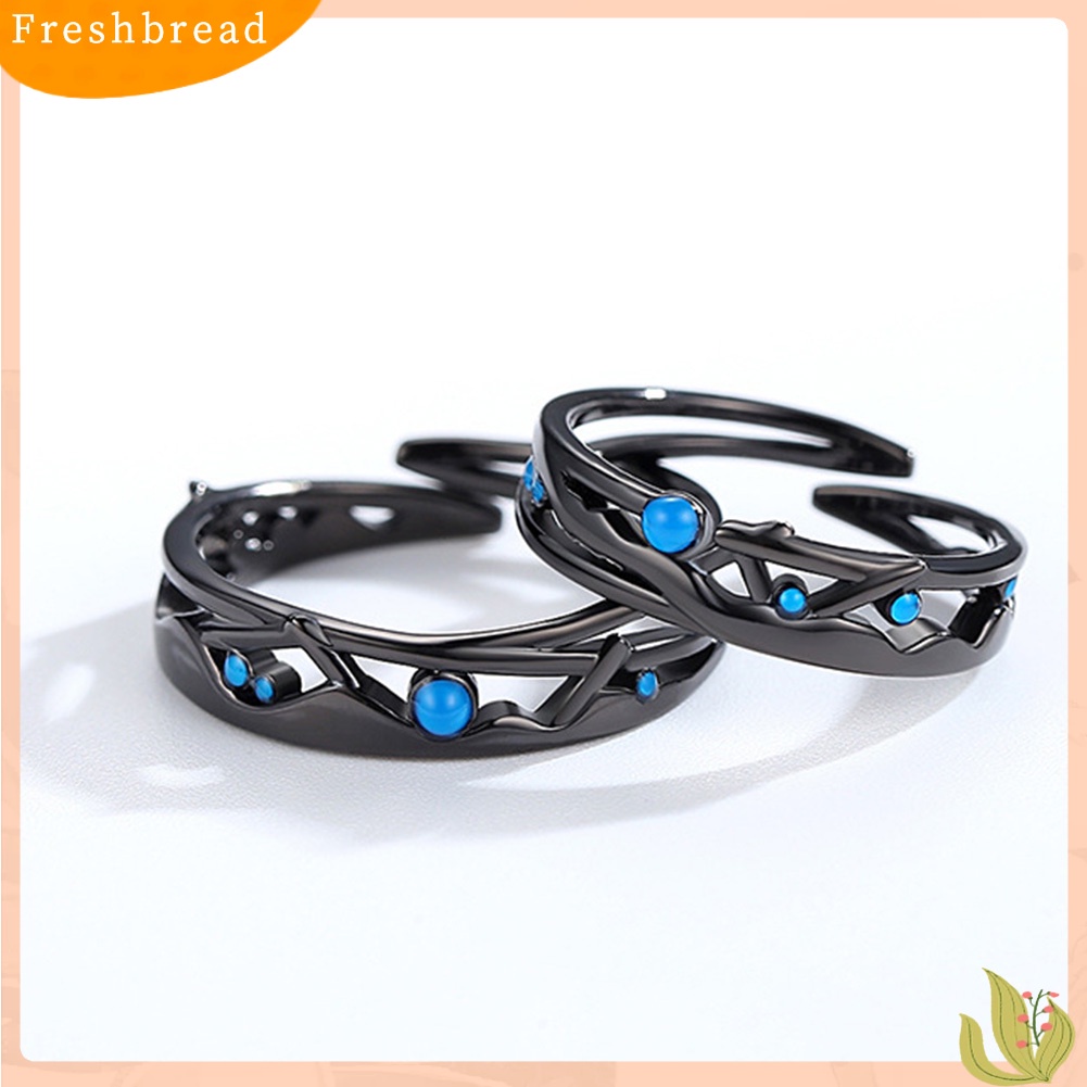 &lt; Freshbread &gt; Safir Imitasi Berongga Daun Pembukaan Jari Cincin Adjustable Pasangan Perhiasan Hadiah