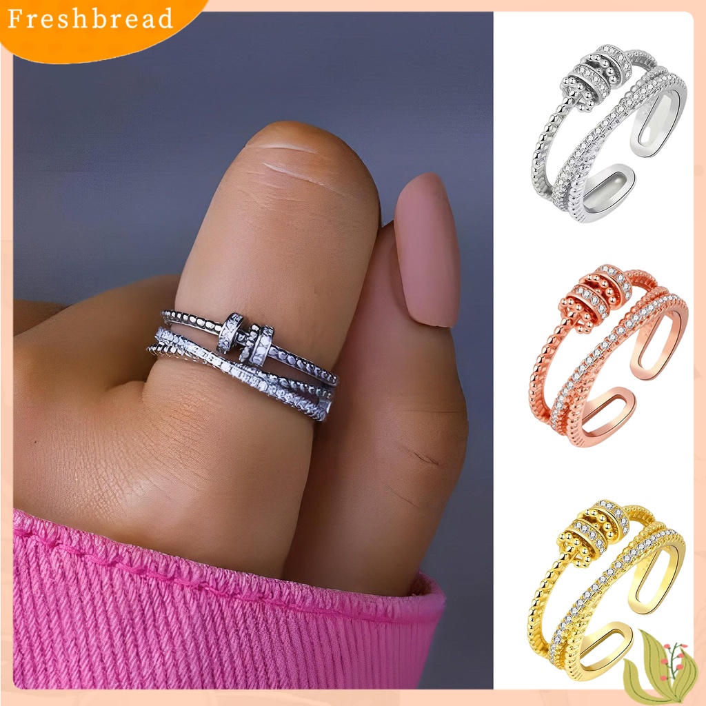 &lt; Freshbread &gt; Wanita Cincin Pembukaan Dapat Disesuaikan Berputar Bebas Geometris Elegan All-match Penghilang Stres Dengan Manik-Manik Berlian Imitasi Mengkilap Hias Spinner Cincin Fidget Jewelry Untuk Perjamuan