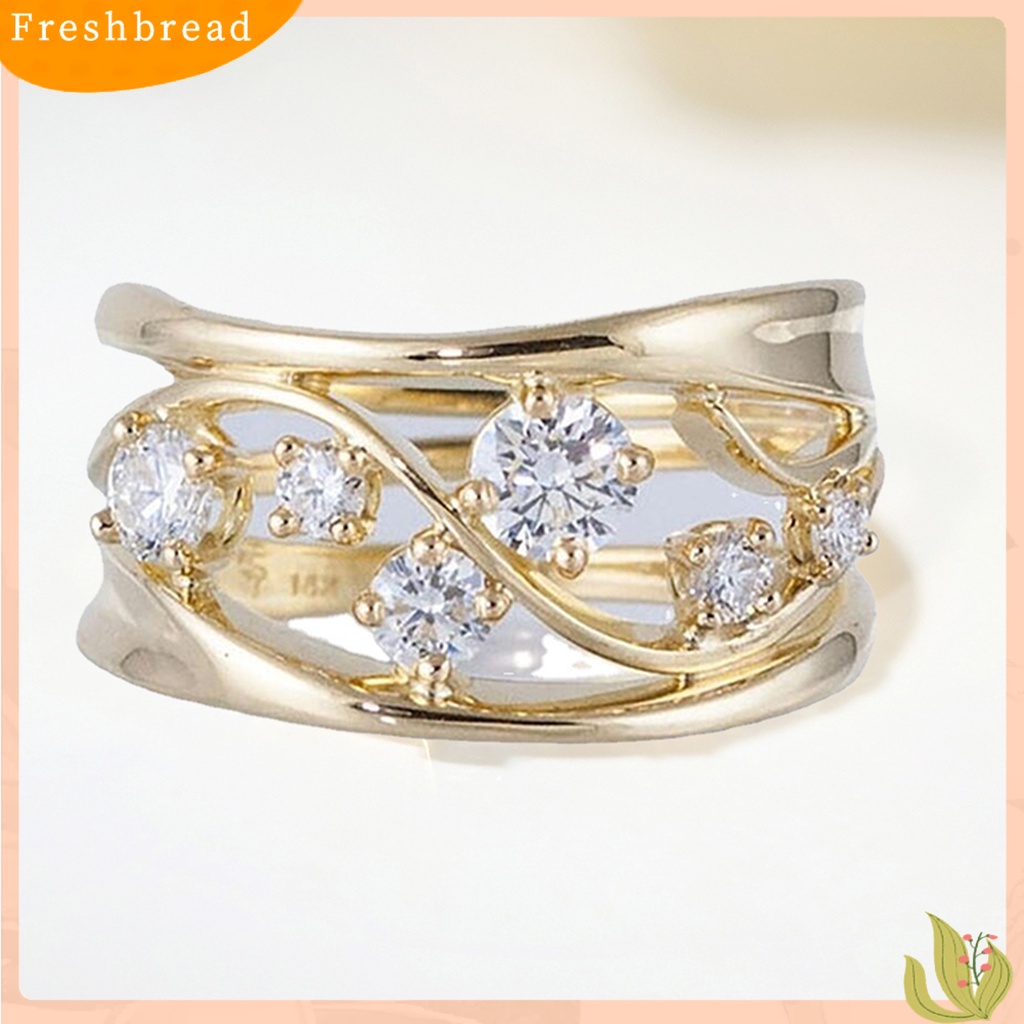 &lt; Freshbread &gt; Wanita Cincin Jari Anti Tarnish Hollow Wavy Line Geometric Cubic Zirconia Ring Untuk Tunangan