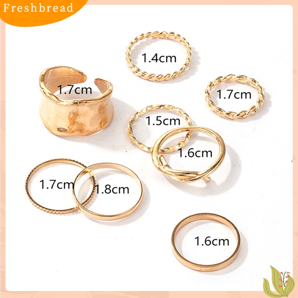 &lt; Freshbread &gt; 8Pcs/Set Fashion Cincin Sederhana Indah Paduan Tidak Teratur Bentuk Dikepang Jari Cincin Aksesoris Perhiasan