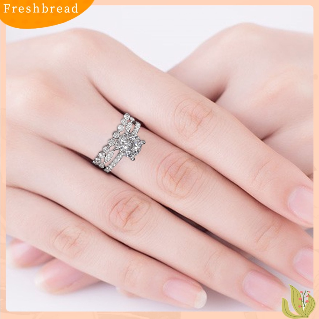 &lt; Freshbread &gt; Wanita Cincin Tiga Lapisan Berlian Imitasi Perhiasan Fashion Penampilan Indah Jari Cincin Untuk Pernikahan