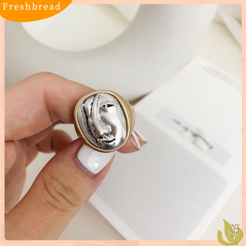 &lt; Freshbread &gt; Vintage Wanita Potret Bulat Geometris Jari Cincin Pernyataan Pesta Perhiasan Hadiah