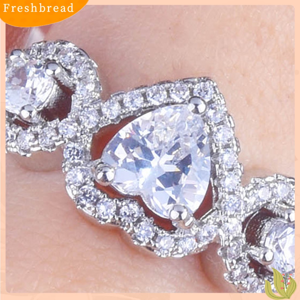 &lt; Freshbread &gt; Cincin Berlian Imitasi Hias Tidak Luntur Pertunangan Tembaga Hollow Opening Women Ring Untuk Ulang Tahun