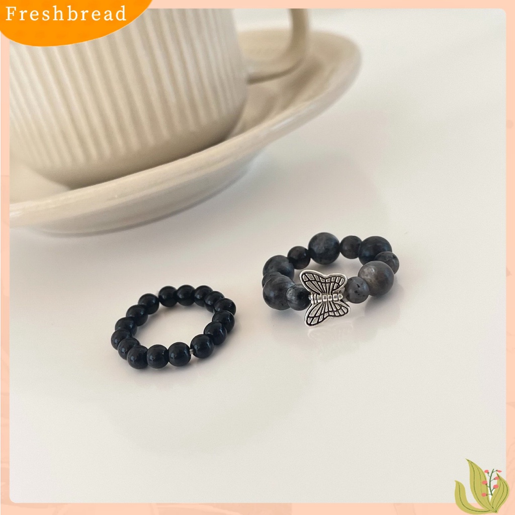 &lt; Freshbread &gt; 2Pcs/Set Beads Rings Butterfly Decor Handmade Personality Bright Luster Shining Decoration Permukaan Halus Multi Manik-Manik Batu Alam Tali Rantai Rings Fashion Perhiasan