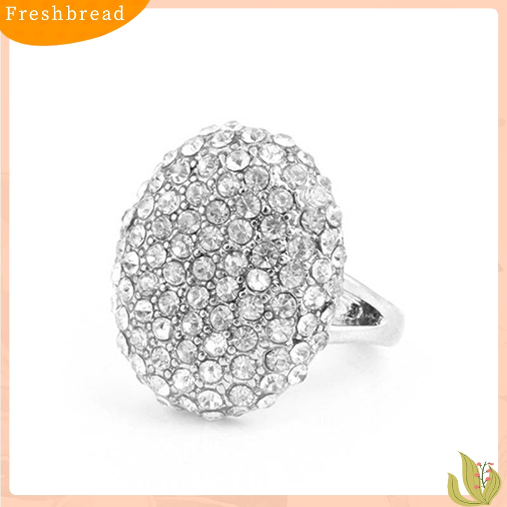 &lt; Freshbread &gt; Wanita Mewah Oval Berlian Imitasi Potongan Pernikahan Band Engagement Ring Ukuran 6-10