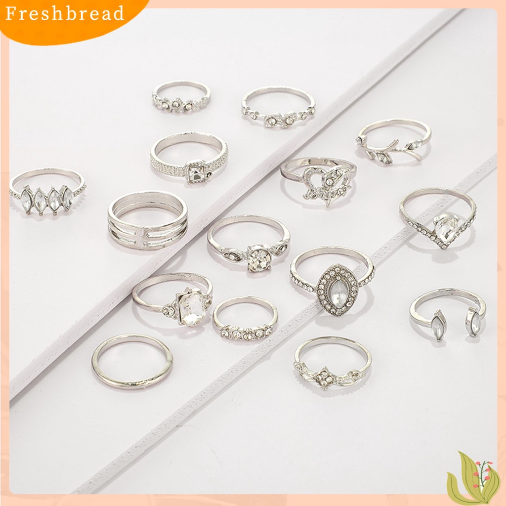 &lt; Freshbread &gt; 15Pcs/Set Cincin Fashion Kerajinan Tangan Geometris Hati Kristal Imitasi Perhiasan Ring Untuk Pesta