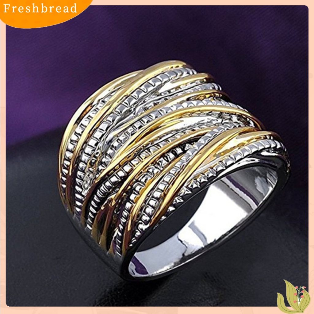 &lt; Freshbread &gt; Wanita Cincin Warna Emas Kerajinan Halus Putaran Multi Layer Mewah Pernikahan Cincin Perhiasan Aksesoris