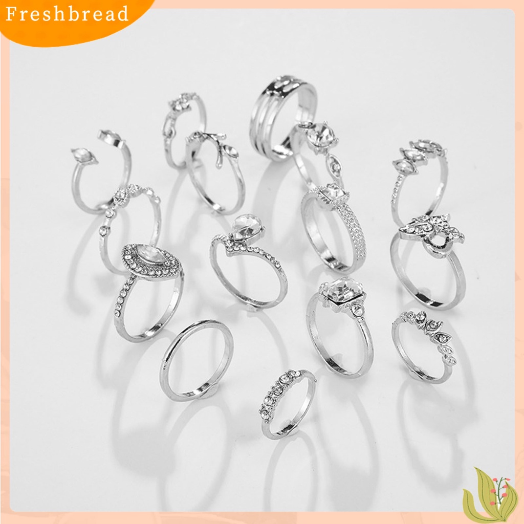 &lt; Freshbread &gt; 15Pcs/Set Cincin Fashion Kerajinan Tangan Geometris Hati Kristal Imitasi Perhiasan Ring Untuk Pesta