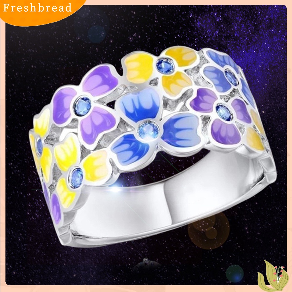 &lt; Freshbread &gt; Wanita Berlian Imitasi Hias Bunga Jari Cincin Fashion Enamel Pesta Perhiasan Hadiah