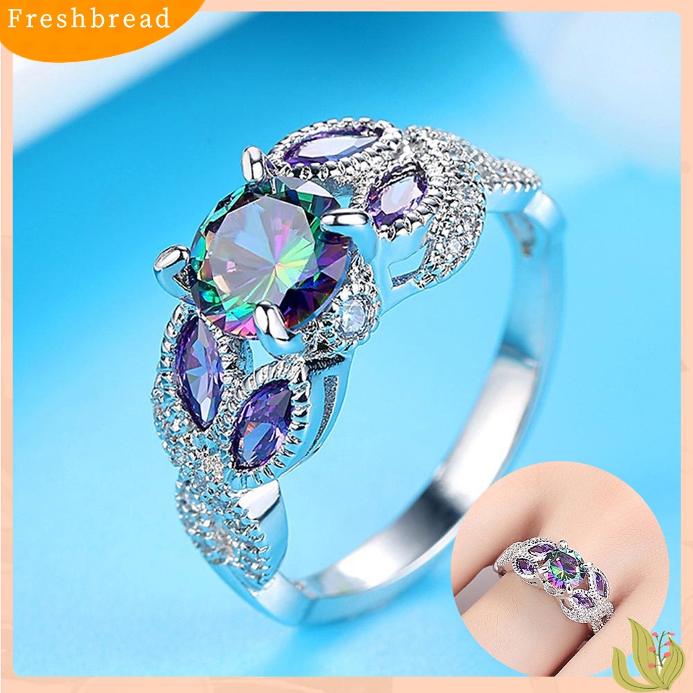 &lt; Freshbread &gt; Eropa Trendi Perhiasan Berlian Imitasi Warna-Warni Piring Perak Cincin Pertunangan Pengantin Hadiah