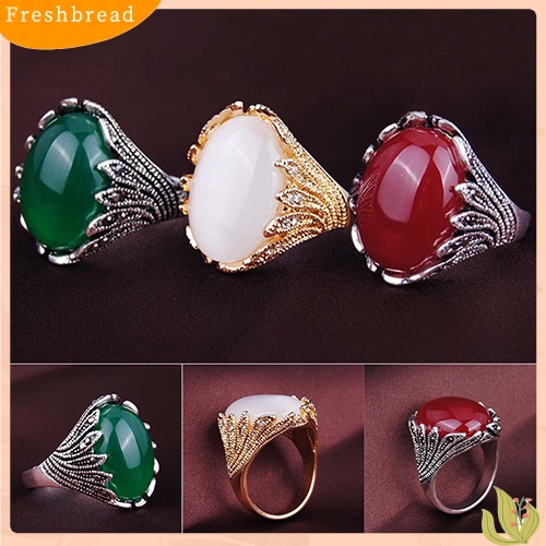 &lt; Freshbread &gt; Pria Wanita Berlapis Emas Berlian Imitasi Opal Vintage Finger Stone Ring Anti-Silver