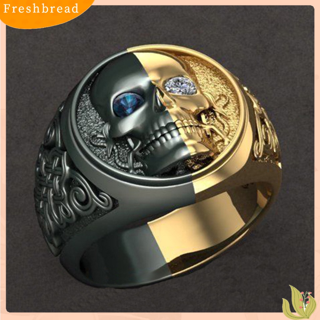 &lt; Freshbread &gt; Cincin Pesta Halus Indah Electroplated Alloy Mengerikan Pria Wanita Cincin Tengkorak Ukiran Untuk Pesta Custom