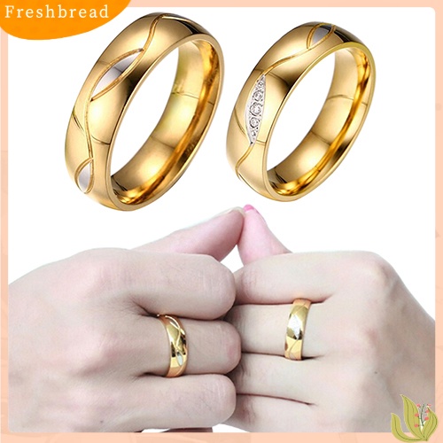 &lt; Freshbread &gt; Wanita Pria Berlapis Emas 18K Pertunangan Pernikahan Band Cincin Zirconia Perhiasan Hadiah