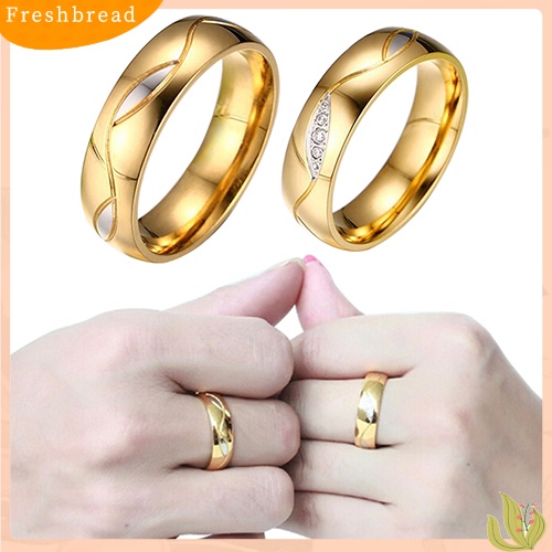 &lt; Freshbread &gt; Wanita Pria Berlapis Emas 18K Pertunangan Pernikahan Band Cincin Zirconia Perhiasan Hadiah