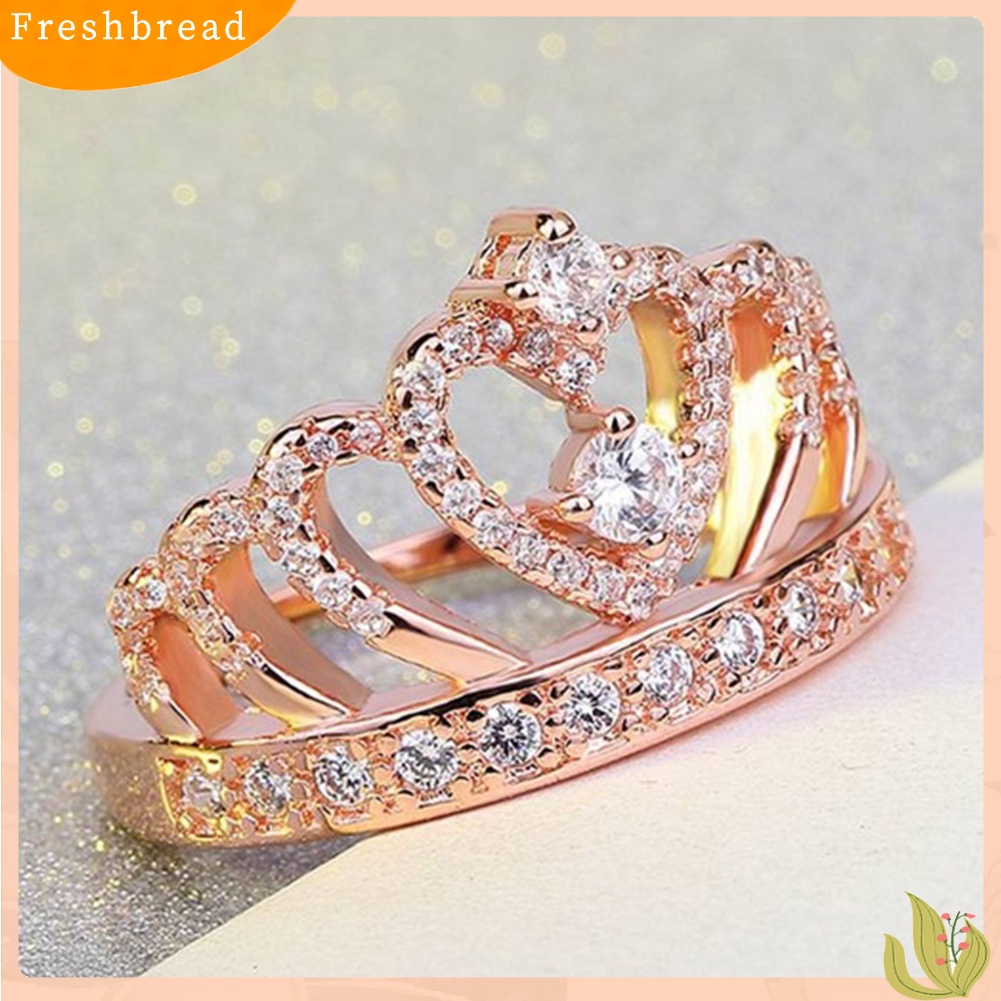 &lt; Freshbread &gt; Fashion Wanita Bentuk Mahkota Cubic Zirconia Bertatahkan Band Cincin Hadiah Perhiasan Pernikahan