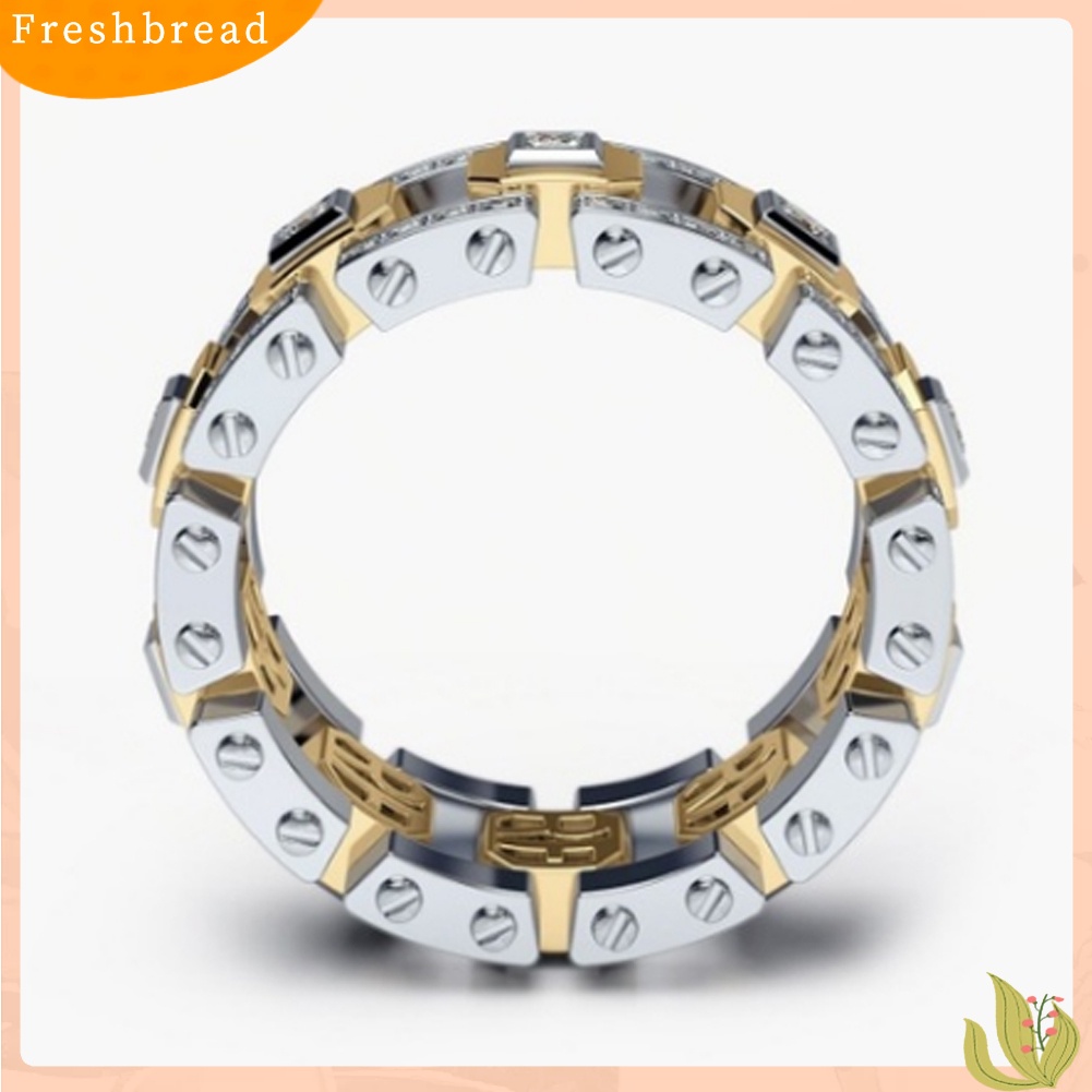 < Freshbread > Pria Wanita Two Tone Berlian Imitasi Mengkilap Jari Cincin Pertunangan Pernikahan Perhiasan Hadiah