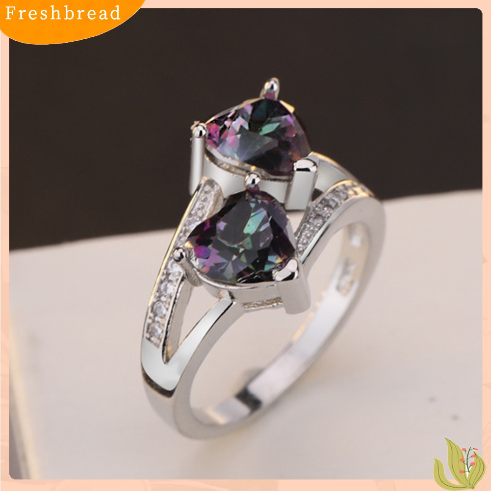 &lt; Freshbread &gt; Wanita Fashion Ganda Bentuk Hati Cubic Zirconia Hias Jari Cincin Perhiasan Hadiah