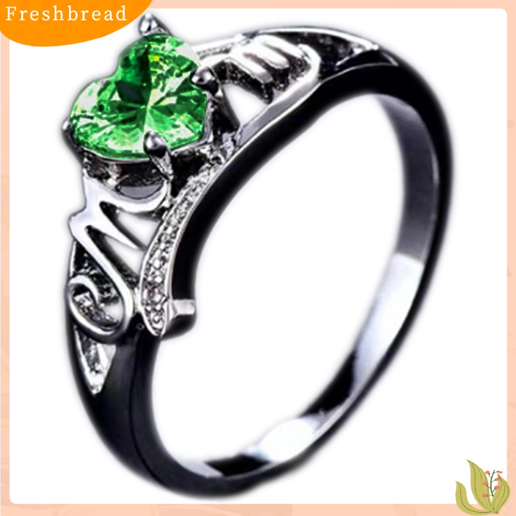 &lt; Freshbread &gt; Wanita Cincin Cinta Hati Electroplated Cubic Zirconia Bentuk Hati Jari Cincin Perhiasan Untuk Pertunangan