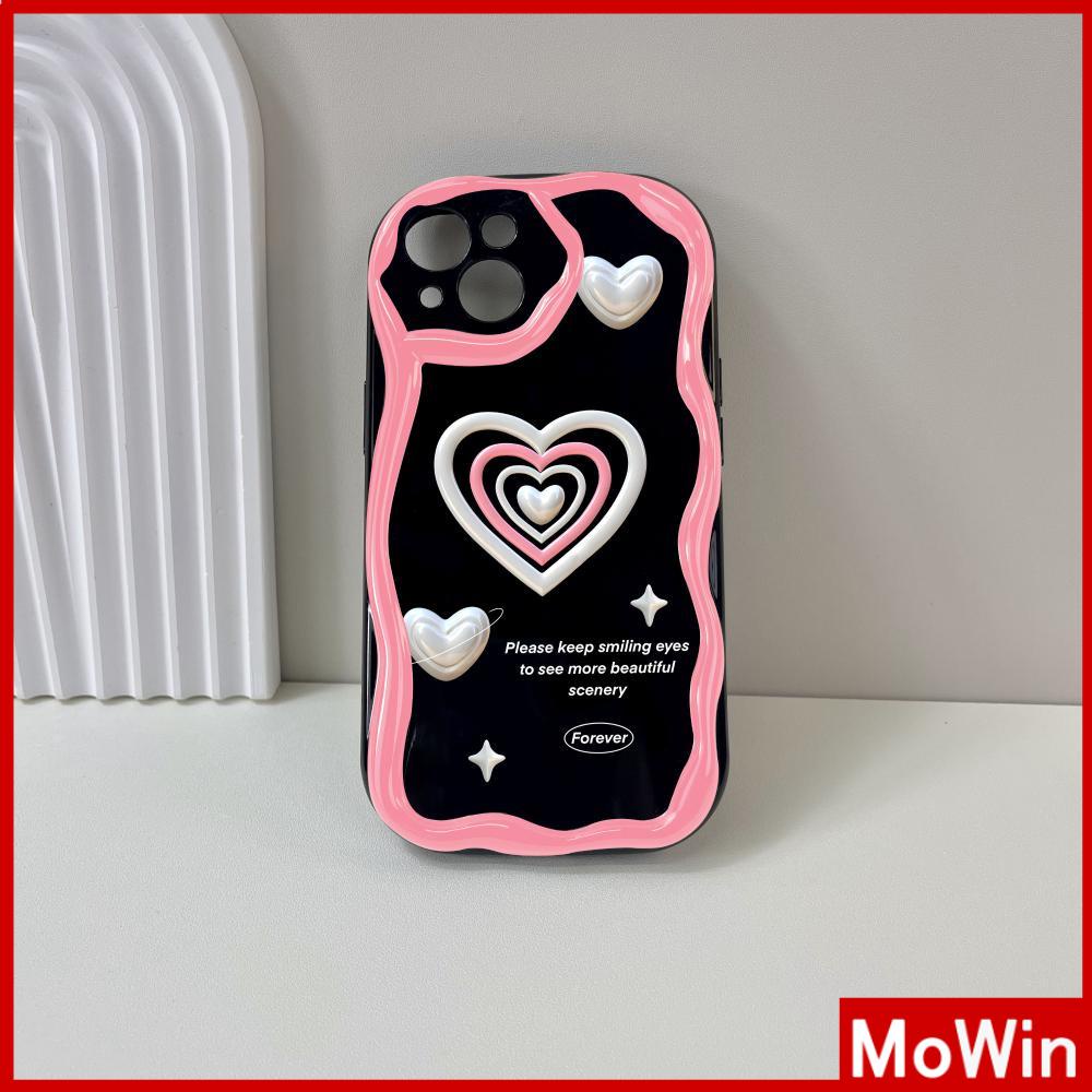 For iPhone 14 Pro Max iPhone Case 3D Curved Edge Wave TPU Airbag Shockproof Camera Cover Glossy Black Heart Shape Compatible with iPhone 13 Pro max 12 Pro Max 11 xr xs max 7Plus