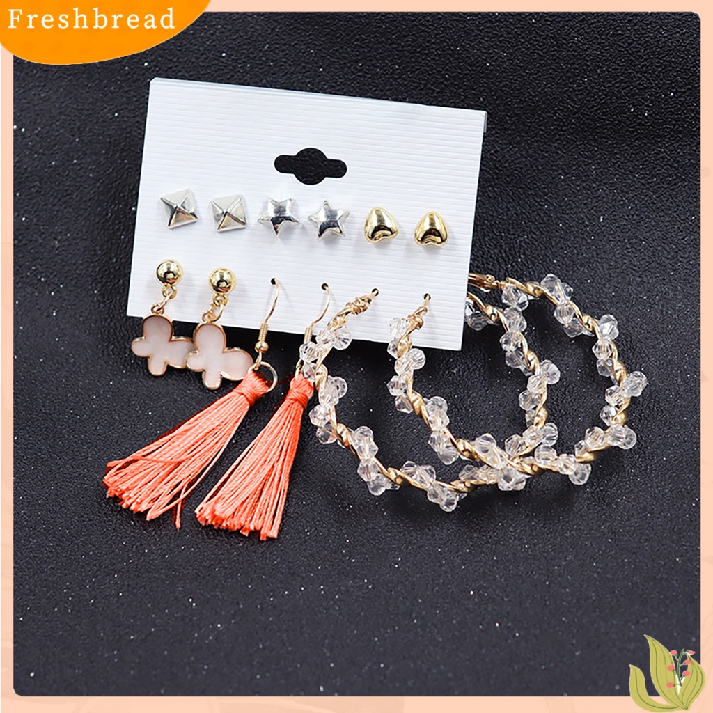 < Freshbread > 6pasang/lembar Indah Wanita Lingkaran Besar Rumbai Mutiara Imitasi Menjuntai Anting-Anting Perhiasan Aksesori