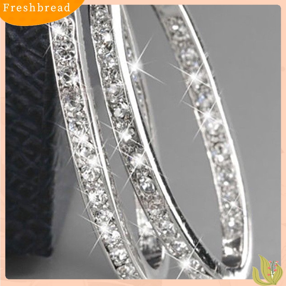 < Freshbread > Mempesona Wanita Berlian Imitasi Bertatahkan Lingkaran Besar Anting Hoop Pesta Perjamuan Perhiasan