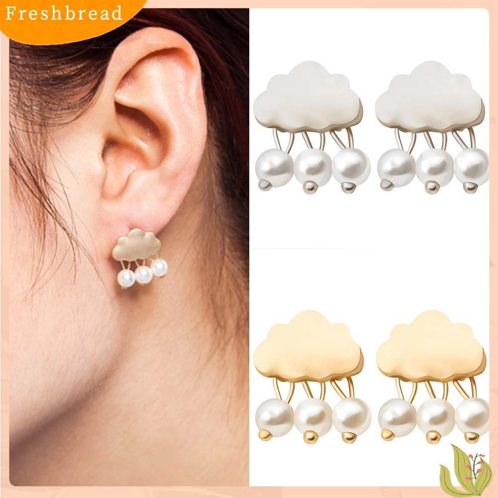 &lt; Freshbread &gt; Fashion Wanita Awan Raindrop Ear Studs Faux Pearl Earrings Hadiah Pesta Ulang Tahun