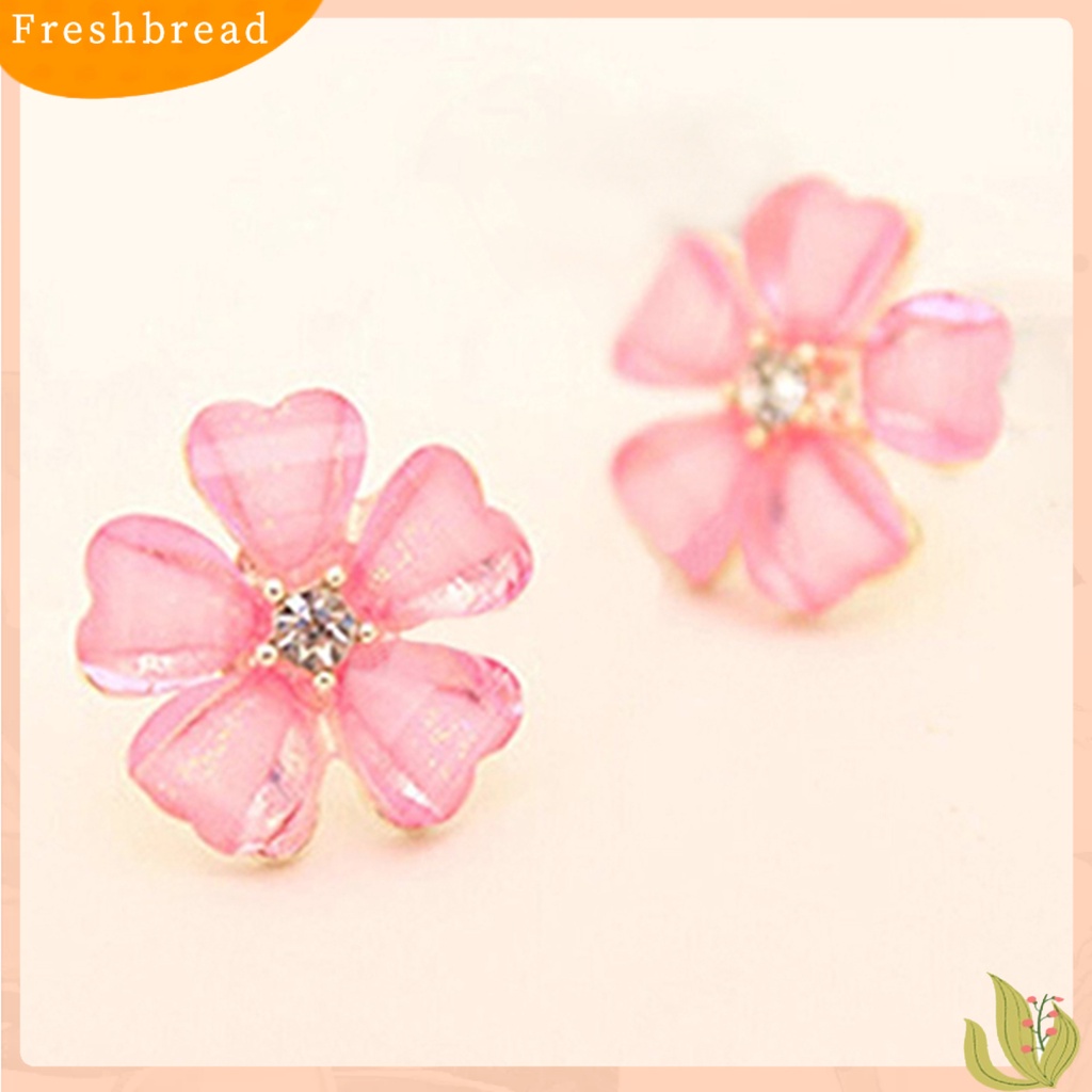 &lt; Freshbread &gt; Ear Stud Kelopak Berlian Imitasi Motif Bunga Bahan Alloy Indah Berkilau Anting Untuk Wanita