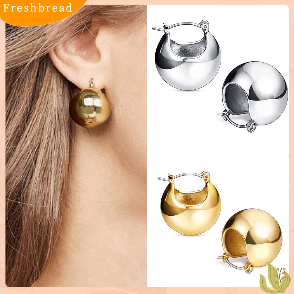 &lt; Freshbread &gt; 1pasang Anting Wanita Bentuk Bola Temperamen Indah Punk Bulat Hoop Earrings Perhiasan Hadiah