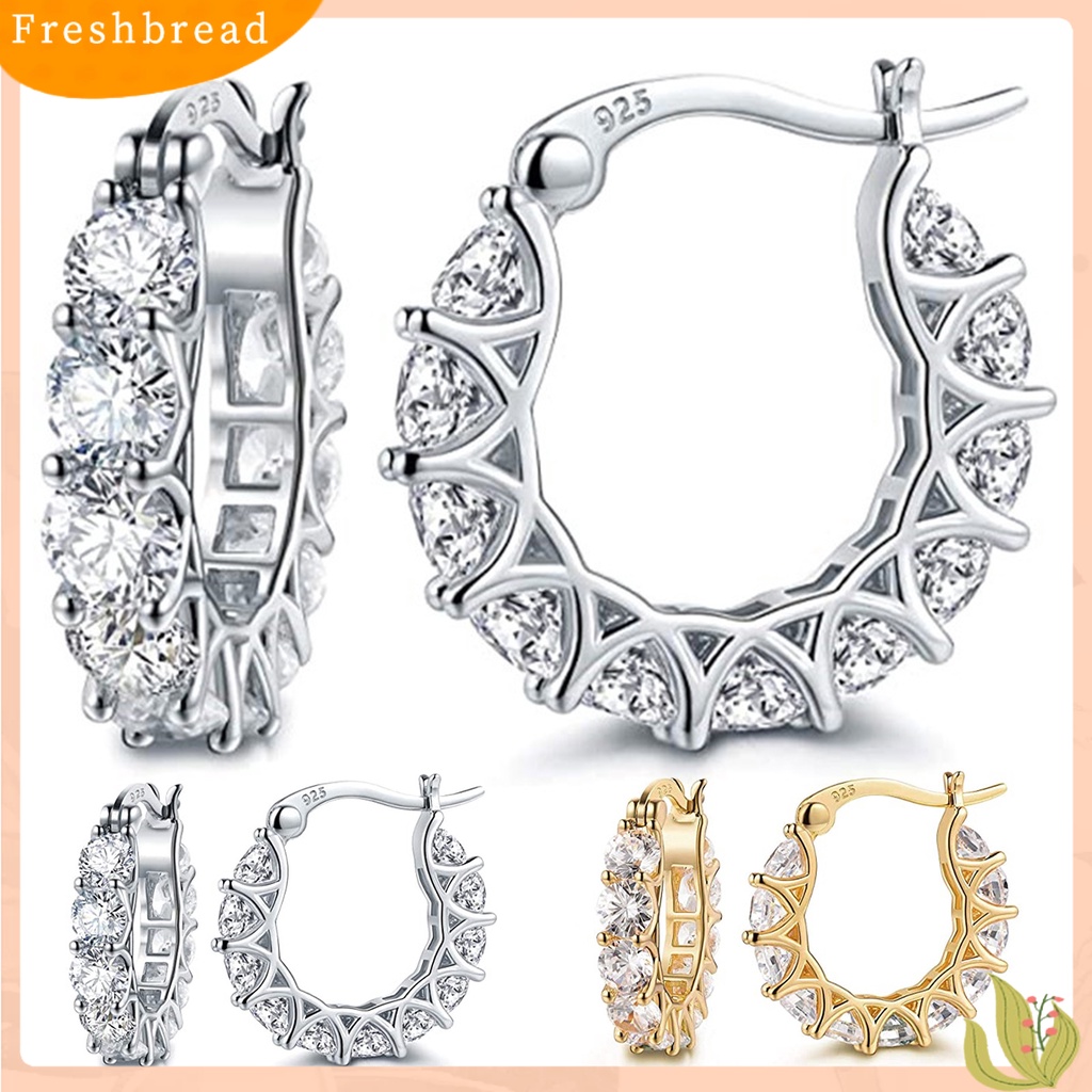 &lt; Freshbread &gt; 1pasang Anting Hoop Wanita U-shaped Rhinestones Jewelry Anting Lingkaran Gaya Perancis Ringan Untuk Pernikahan