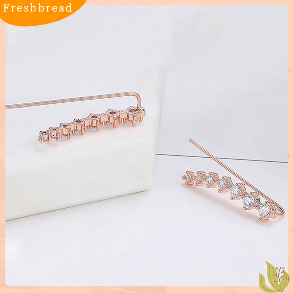 &lt; Freshbread &gt; 1pasang Wanita Ear Climber Hias Berlian Imitasi Nyaman Dipakai Aksesoris Telinga Anting Tusuk Elegan Untuk Teman