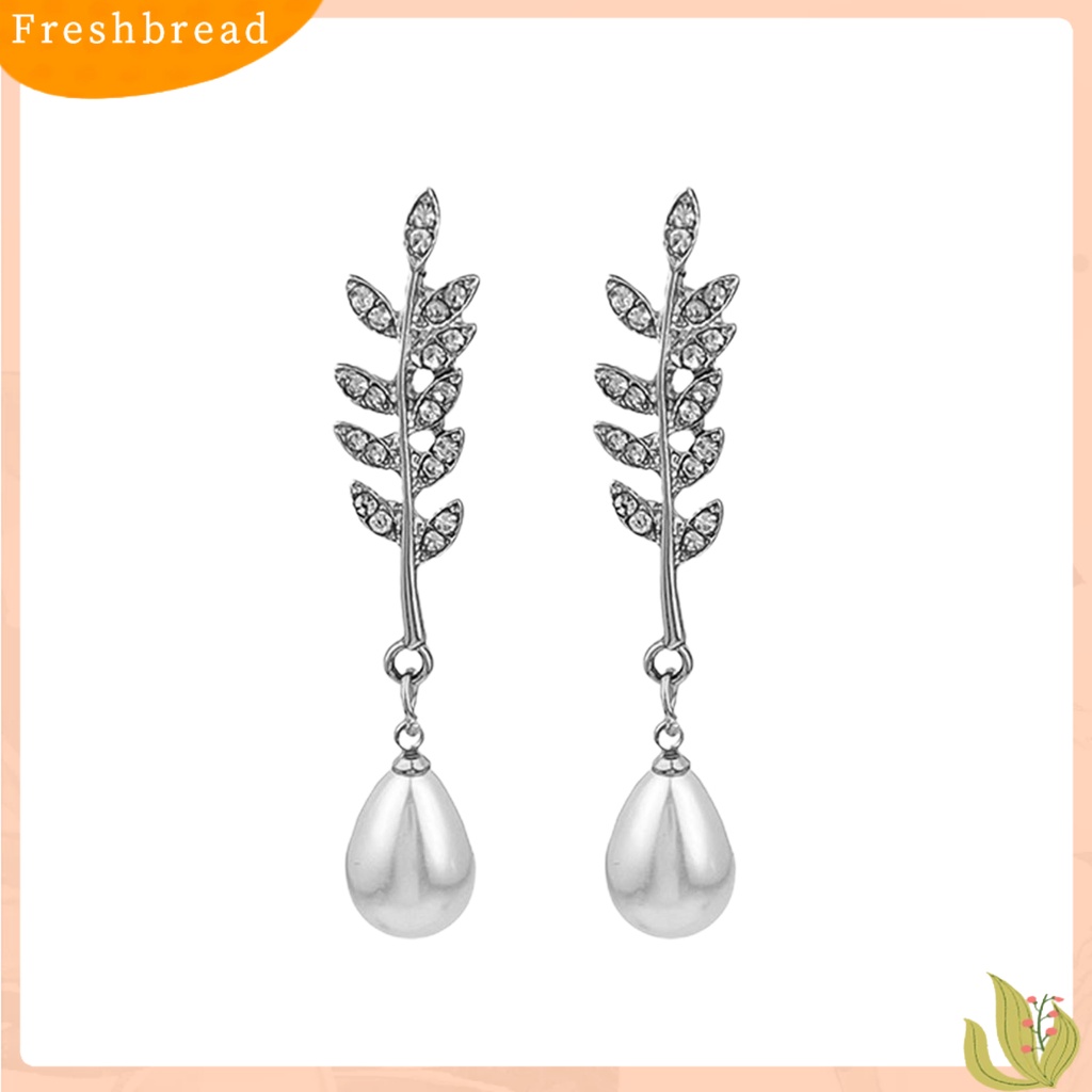 &lt; Freshbread &gt; 1pasang Anting Stud Temperamen Shiny Cubic Zirconia Tetesan Air Mutiara Imitasi Panjang Hias Hadiah Wanita Telinga Beras Liontin Drop Earrings Perhiasan Untuk Pacaran