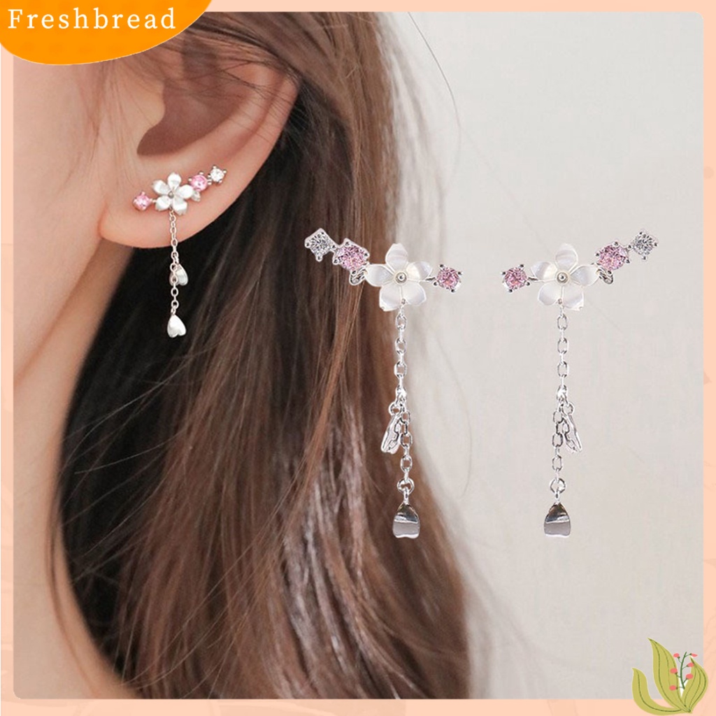 &lt; Freshbread &gt; 1pasang Anting Pejantan Shell Bunga Rantai Liontin Berlian Imitasi Elegan Bertatahkan Menjuntai Anting-Anting Perhiasan Fashion