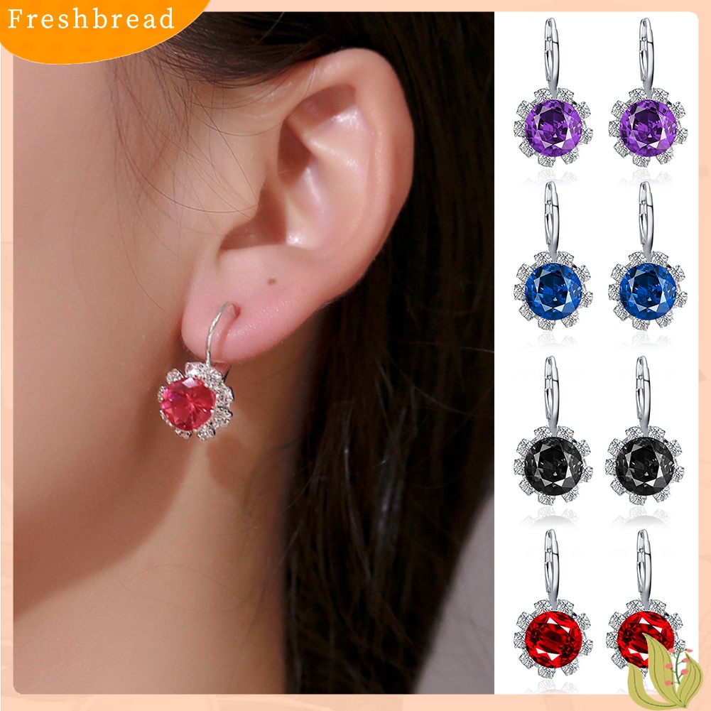 &lt; Freshbread &gt; Wanita Bergaya Bentuk Bulat Bunga Kristal Imitasi Cubic Zirconia Stud Earrings Hadiah