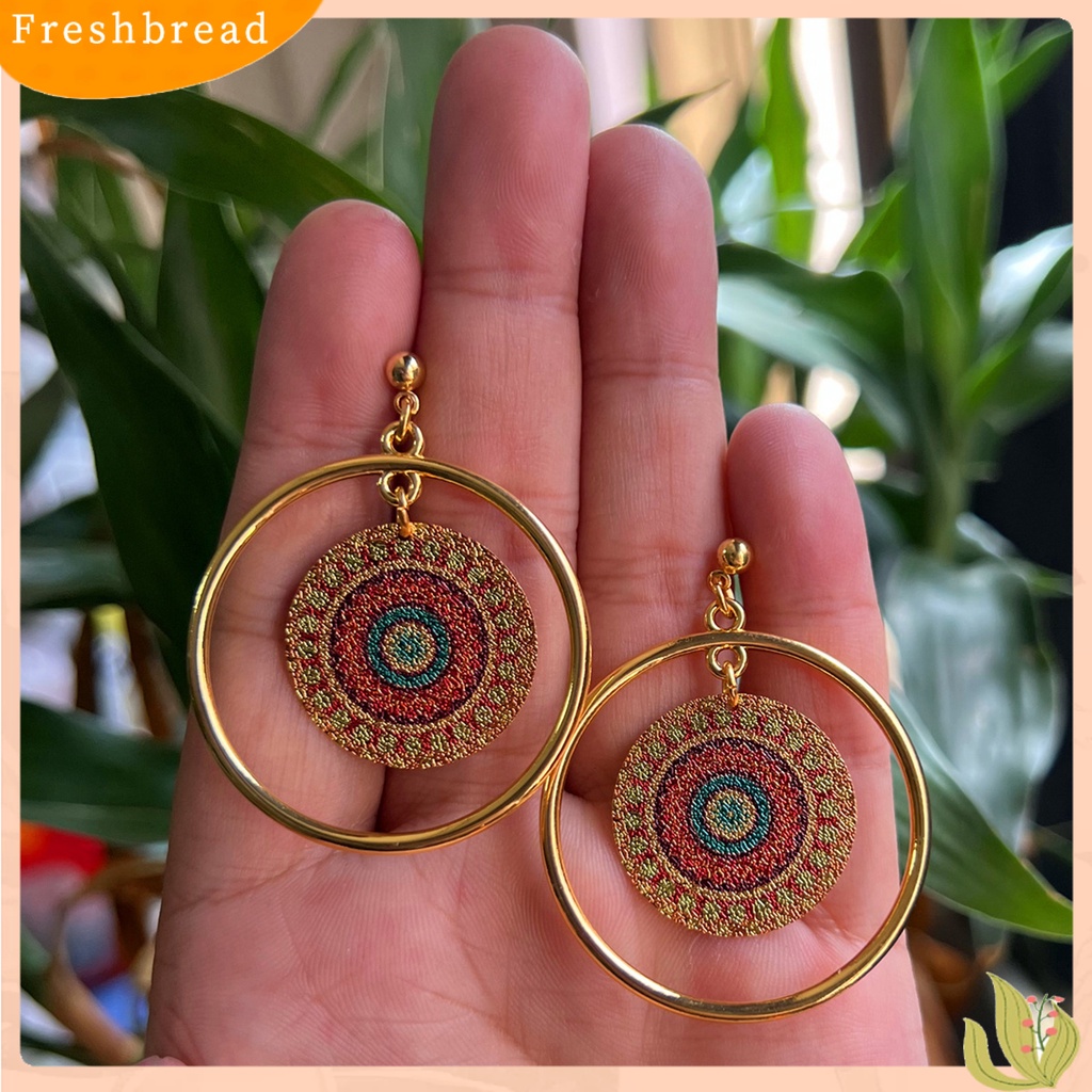 &lt; Freshbread &gt; 1pasang Anting Wanita Geometris Pola Vintage Perhiasan Electroplating Round Drop Earrings Hadiah Ulang Tahun