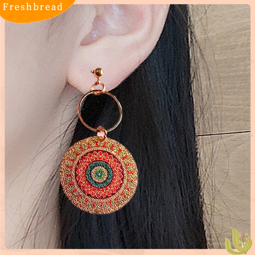 &lt; Freshbread &gt; 1pasang Anting Wanita Geometris Pola Vintage Perhiasan Electroplating Round Drop Earrings Hadiah Ulang Tahun