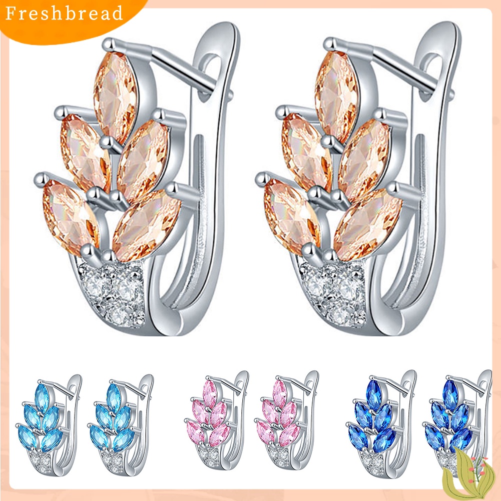 &lt; Freshbread &gt; Wanita Cubic Zirconia Hias Huggie Anting Hadiah Perhiasan Pertunangan Pernikahan