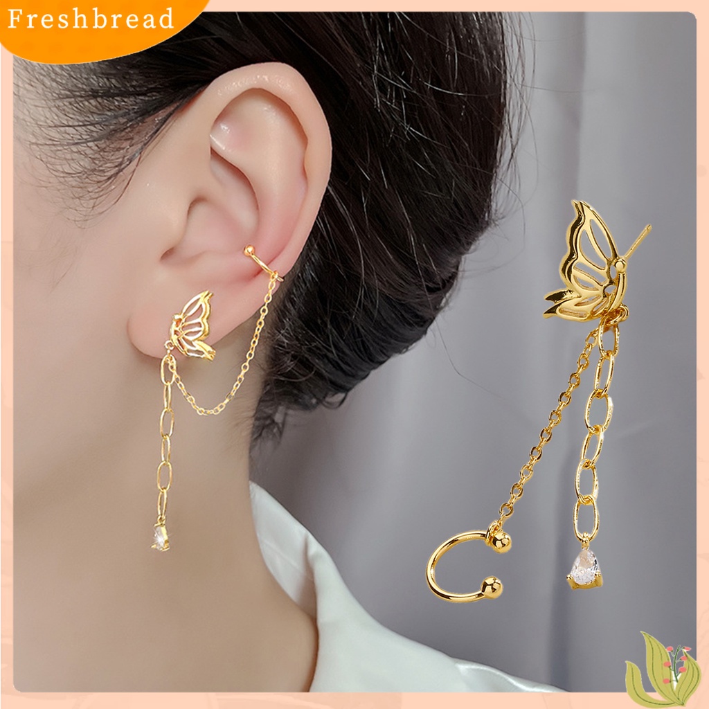 < Freshbread > 1Pc Drop Earring Peri Temperamen One-piece Asimetris Gantung Rantai Dekorasi Gaya Korea Tulang Rawan Palsu Panjang Rumbai Telinga Manset Aksesoris Pakaian
