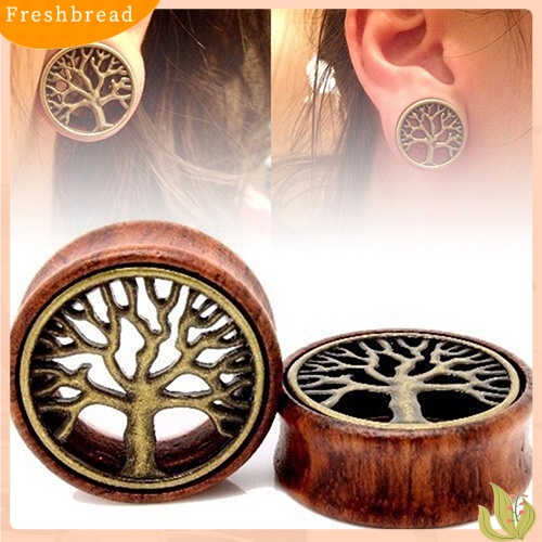 &lt; Freshbread &gt; 1pc8 /10 /12 /14mm Terowongan Daging Pohon Kehidupan Kayu Double Flared Gauge Ear Plug