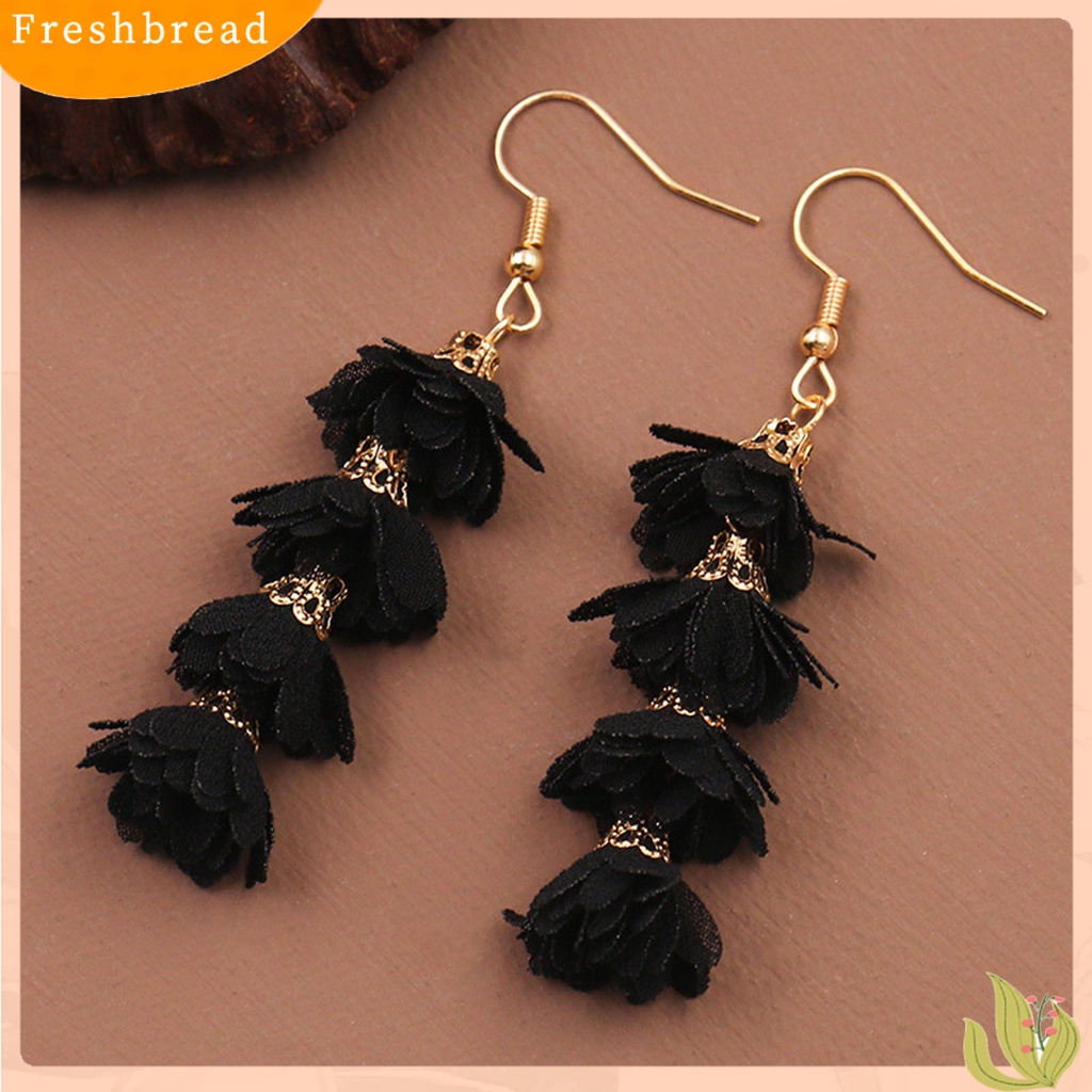 &lt; Freshbread &gt; 1pasang Tindik Multilayer Drop Earrings Kain Alloy Bunga Rumbai Kait Anting Perhiasan Hadiah