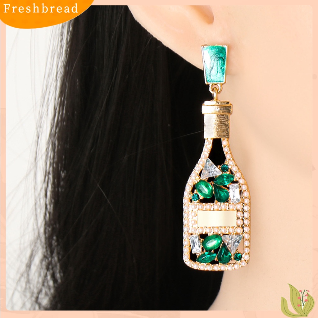 &lt; Freshbread &gt; 1pasang Anting Wanita Botol Anggur Berlian Imitasi Kreatif Vintage Anting Menjuntai Tahan Lama Untuk Perjamuan