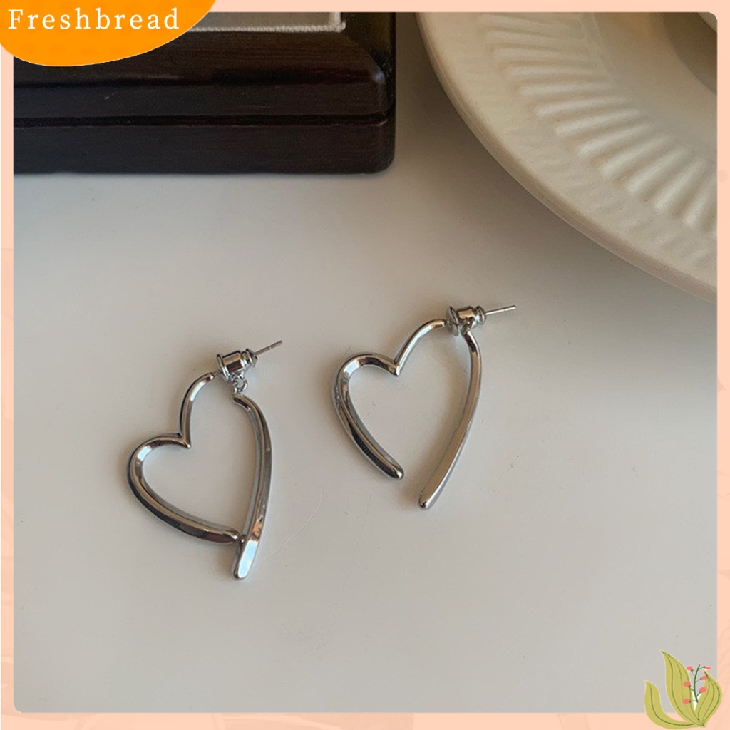 < Freshbread > 1pasang Anting Pejantan Dipoles Electroplating Minimalis Gaya Perancis Cinta Hati Wanita Menjuntai Anting Perhiasan Fashion