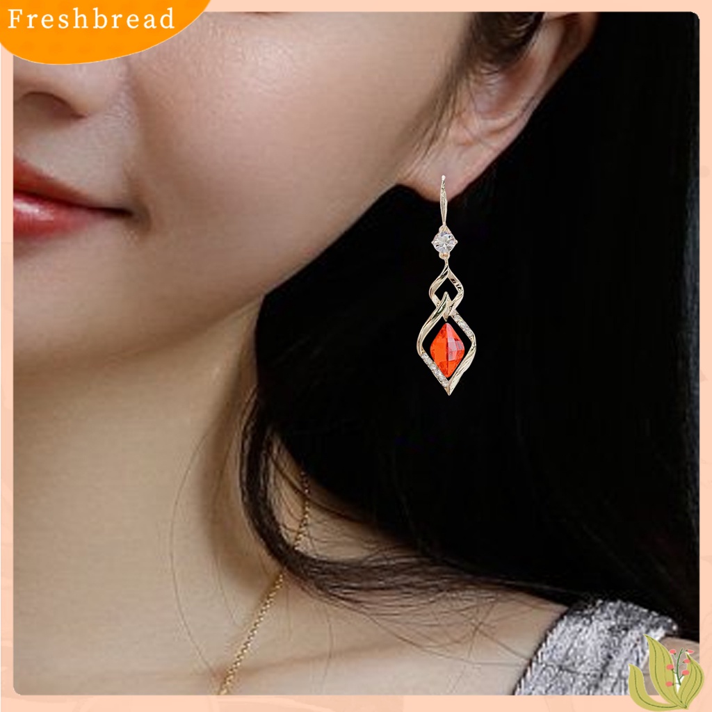 &lt; Freshbread &gt; 1pasang Anting Gantung Geometris Mengkilap Kristal Imitasi Bentuk Belah Ketupat Drop Earrings Perhiasan Pernikahan