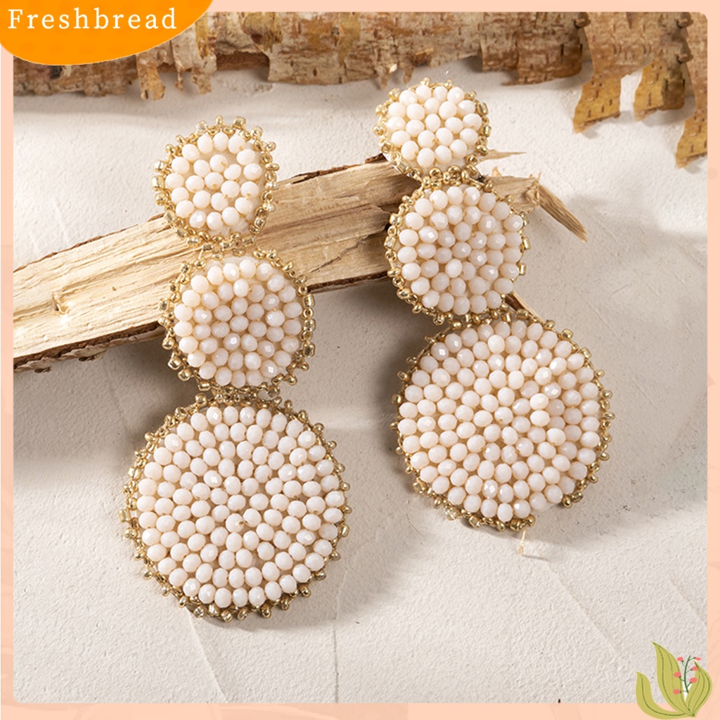 &lt; Freshbread &gt; 1pasang Anting Wanita Pengerjaan Yang Baik Tahan Lama Portabel Ringan Stainless Warna Kontras Bentuk Bulat Manik-Manik Simetris Prom Anting Perhiasan Wanita