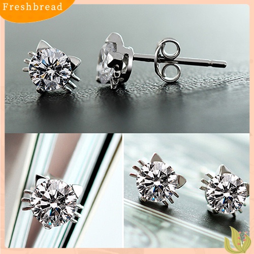 &lt; Freshbread &gt; Gadis Lucu Bersinar Telinga Kucing Giwang925 Sterling Perak Zirkon Anting Perhiasan