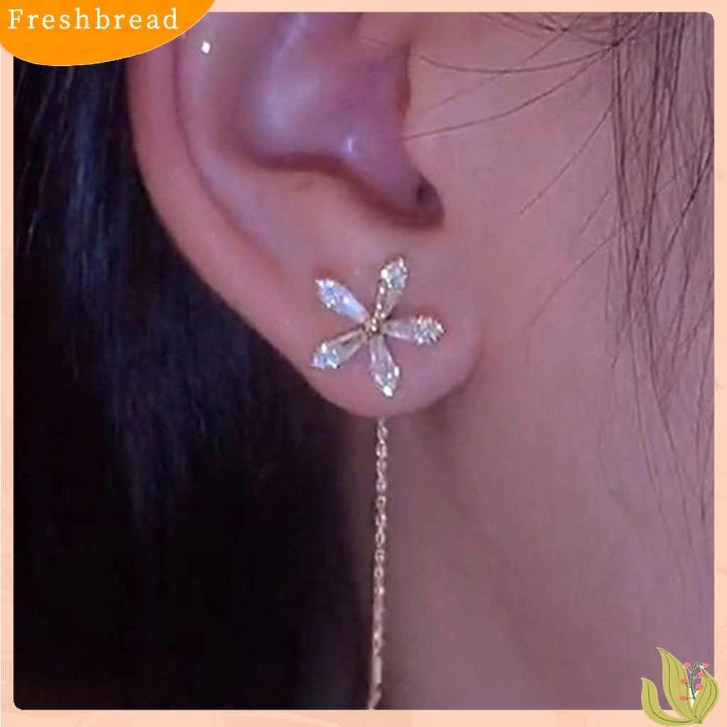 &lt; Freshbread &gt; Wanita Panjang Rumbai Rantai Anting Kristal Imitasi Bunga Berlian Imitasi Drop Earrings Perhiasan Tubuh Untuk Wanita Perempuan